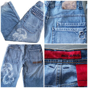 Vtg 90's Jncos Jeans 16 Snake Wide leg Embroidered Y2K Skater 29 x 27 Hip hop